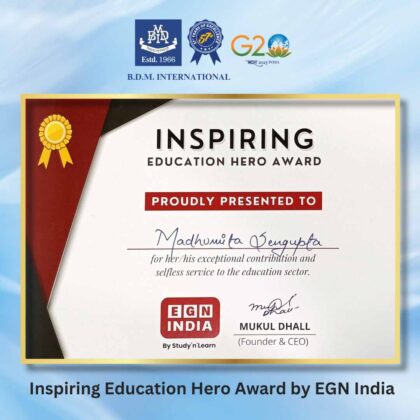 Inspiring Education Hero Award by EGN India Pic One