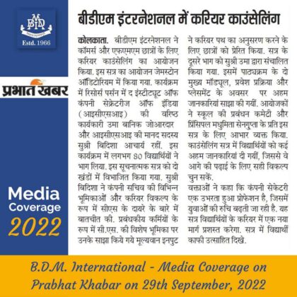 Media coverage Prabhat Khabar on 29th September 2022