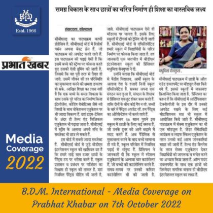 Media coverage Prabhat Khabar on 7th October 2022