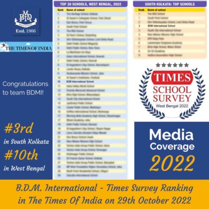 Times Survey Ranking in The Times Of India on 29th October 2022 Pic One