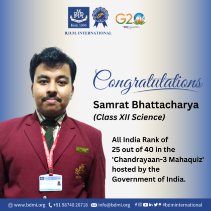Samrat Bhattacharya (Class XII Science) - All India Rank of 25 out of 40 in "Chandrayaan-3 Mahaquiz"